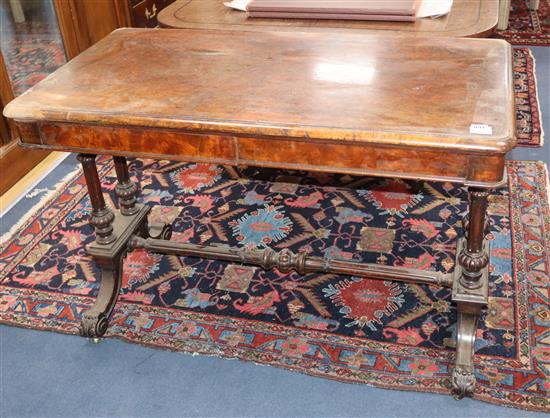 A Victorian burr walnut two drawer library table W.114cm